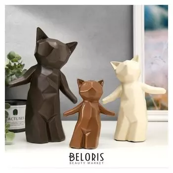 Сувенир керамика 3D "Семейство лис" матовый набор 3 шт H=14; 19; 25 см