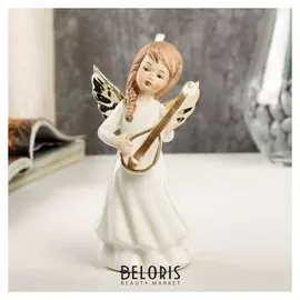 Сувенир керамика "Ангел-девочка с золотыми крыльями, с лютней" 11,4х4,6х5,4 см
