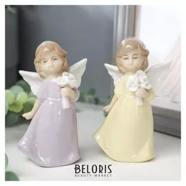 Сувенир керамика "Ангел-девочка в цветном платье с букетом" 11х6х4 см