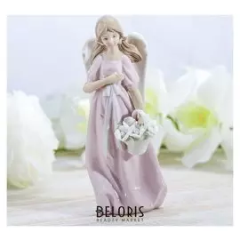 Сувенир керамика "Ангел-девочка в розовом платье с корзиной роз" 18х6,8х5 см