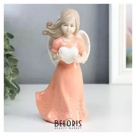 Сувенир керамика "Ангел-девочка в розовом платье с сердцем в руках" 18х9х5,8 см