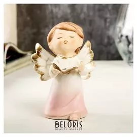 Сувенир керамика "Ангел-малыш в перламутро-розовом платье с книгой" 9,7х6х6,7 см
