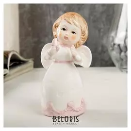 Сувенир керамика "Ангел-малыш в платье с розовыми оборками, с голубем" 10,6х5,6х6,4 см