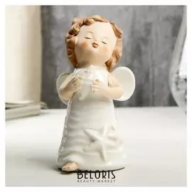 Сувенир керамика "Ангел-малыш в платье со звездами, с ракушкой в руке" 10,5х5,9х6,3 см