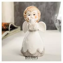Сувенир керамика "Ангел-малыш в платье с серыми оборками, с голубем" 10,6х5,6х6,4 см