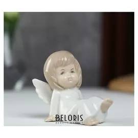 Сувенир керамика "Ангел-пухлячок в белом платье лежит" 7,5х6х8,5 см