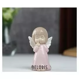 Сувенир керамика "Ангел-пухлячок в розовом платье - застенчивый" 10,5х4,5х6,3 см