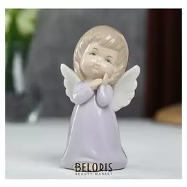 Сувенир керамика "Ангел-пухлячок в сиреневом платье - стеснительный" 13х5,5х7 см
