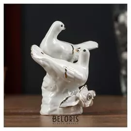 Сувенир керамика "Белые голубки с розами" страза 8,5х5х8 см