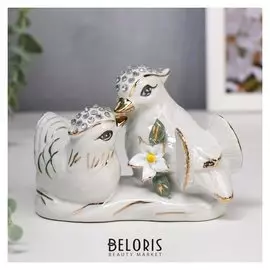 Сувенир керамика "Белые уточки-мандаринки с цветком" 9,5х14,5х7 см