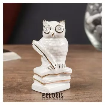 Сувенир керамика "Белый филин на книгах с пером" стразы 7,5х4х4 см
