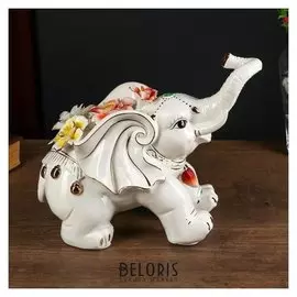 Сувенир керамика "Белый индийский слон с цветами на спине" 24х18х30 см