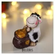 Сувенир керамика "Бычок с чёлкой с мешком монет, в шубке" 7,3х4,3х6,7 см