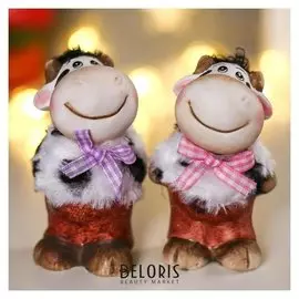 Сувенир керамика "Бычок с чёлочкой, в меховой кофте - весельчак" 9,5х4х5,3 см