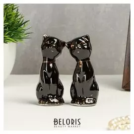 Сувенир керамика "Чёрные кошки" с золотом набор 2 шт 7,5х3х3 см