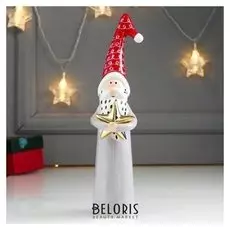 Сувенир керамика "Дедушка мороз с звёздочкой в обнимку" серый с красным 23,6х5,9х7,2 см