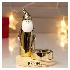 Сувенир керамика, дерево подсвечник "Дед мороз" золото 13,5х10х10 см