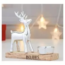 Сувенир керамика, дерево подсвечник "Серебристый олень" 14,5х5х15 см