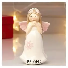Сувенир керамика "Девочка-ангел в белом платье с розовыми цветами" 10,8х6,5х7,5 см