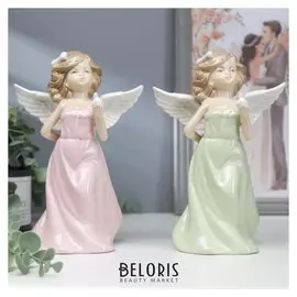 Сувенир керамика "Девочка-ангел в цветном платье с голубкой" 20,7х13,7х9,5 см