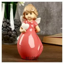 Сувенир керамика "Девочка-ангел в коралловом платье с сердцем" 15х6,2х7,2 см