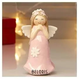 Сувенир керамика "Девочка-ангел в розовом платье с белыми цветами" 10,8х6,5х7,5 см