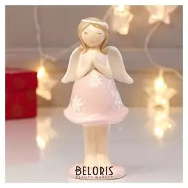 Сувенир керамика "Девочка-ангел в розовом платье с белыми цветами - молитва" 17х6,5х8 см