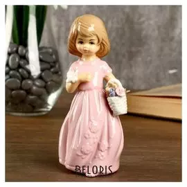 Сувенир керамика "Девочка в нежно-розовом платье с бабочкой и корзиной цветов" 14,5х5,8х7см