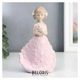 Сувенир керамика "Девочка в платье с розовыми цветами" 19х6,3х11 см