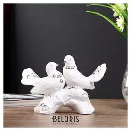 Сувенир керамика "Две белые голубки на коряге" стразы 16х11,5х9 см