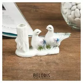 Сувенир керамика "Две голубки с цветным оперением" подставка под зубочистки 6х3,3х10 см