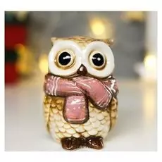 Сувенир керамика "Филин в розовом вязаном шарфе" 9,5х7,1х6,5 см