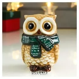 Сувенир керамика "Филин в зелёном вязаном шарфе" 9,5х7,1х6,5 см