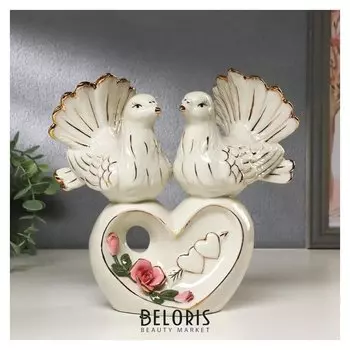 Сувенир керамика "Голубки на сердце с розой" 21,8х23х11,8 см