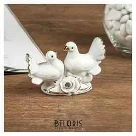 Сувенир керамика "Голубки с розой" белый, страза 5,8х8,7х4,2 см