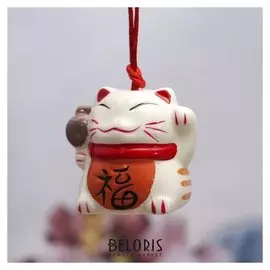 Сувенир керамика колокольчик "Манеки-неко счастье" 5х6,5х6 см