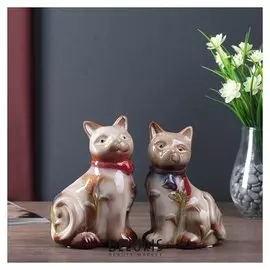 Сувенир керамика копилка "Кошечки с тюльпанами" набор 2 шт 16,5х11х8,5 см