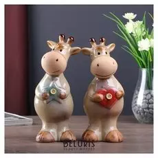 Сувенир керамика "Коровки с сердцем и звездой" набор 2 шт 22х8х6,5 см