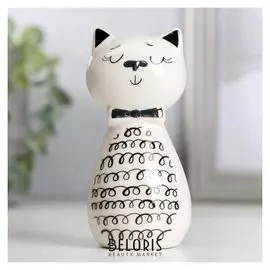 Сувенир керамика "Котик с кудрявым брюшком" бело-чёрный с золотом 10,7х5,2х7,2 см