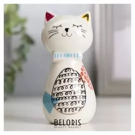 Сувенир керамика "Котик с кудрявым брюшком" цветные пятнышки 10,7х5,2х7,2 см