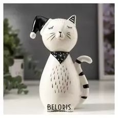 Сувенир керамика "Котик в колпаке" бело-чёрный с золотом 13,8х6х9 см
