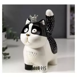 Сувенир керамика "Котик в короне" бело-чёрный с золотом 16,3х7,5х15 см