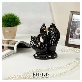 Сувенир керамика "Лебеди - купание" чёрный с золотом 14х13х9,5 см