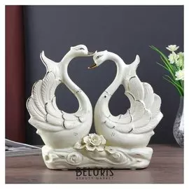 Сувенир керамика "Лебеди с розой" белый, страза 27х30х7,5 см