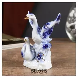 Сувенир керамика "Лебеди" синие с золотом 12х8х10 см