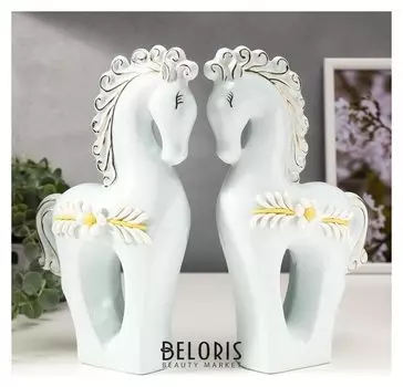 Сувенир керамика "Лошадки с незабудками" голубой набор 2 шт 25х15,5х6 см