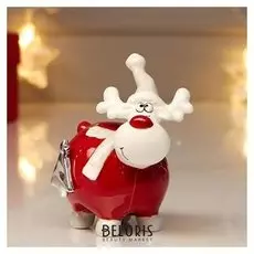 Сувенир керамика "Лосик-пузан в сером колпаке и шарфе" красный 9,6х6,6х8,6 см