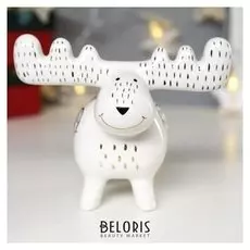 Сувенир керамика "Лосик с большими рожками" бело-чёрный с золотом 11,3х10,2х14,2 см