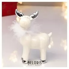 Сувенир керамика "Лосик с пуховым ожерельем" серебро 15х5,2х10,2 см