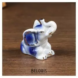 Сувенир керамика "Маленький слоник" синий с золотом 4,6х5,8х3,5 см